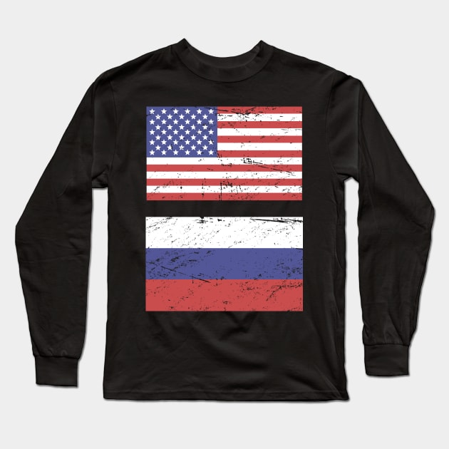 United States Flag & Russia Flag Long Sleeve T-Shirt by Wizardmode